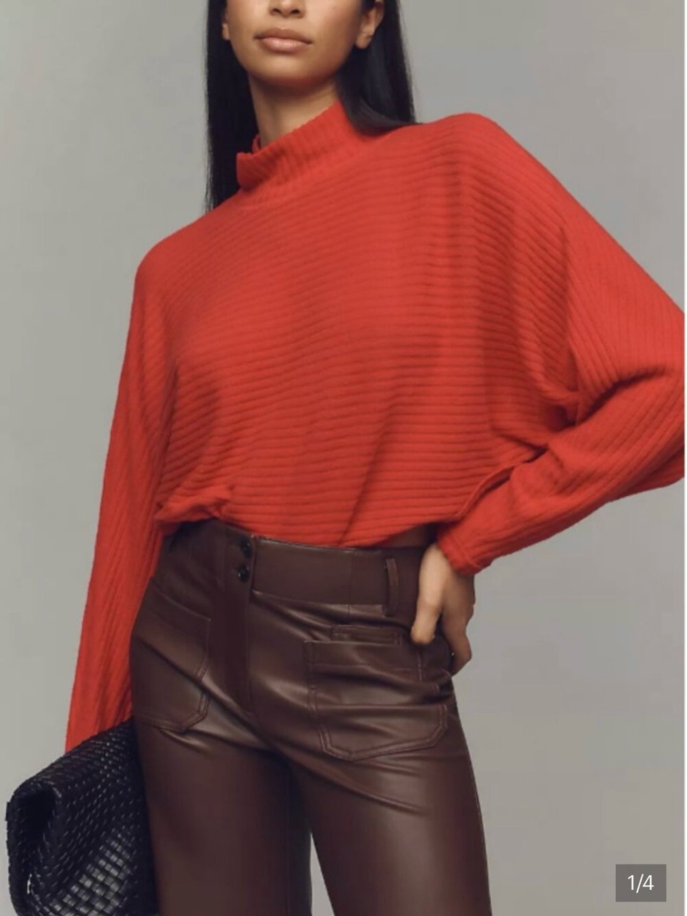 Pilcro Cherry-Red Ribbed Turtleneck Sweater